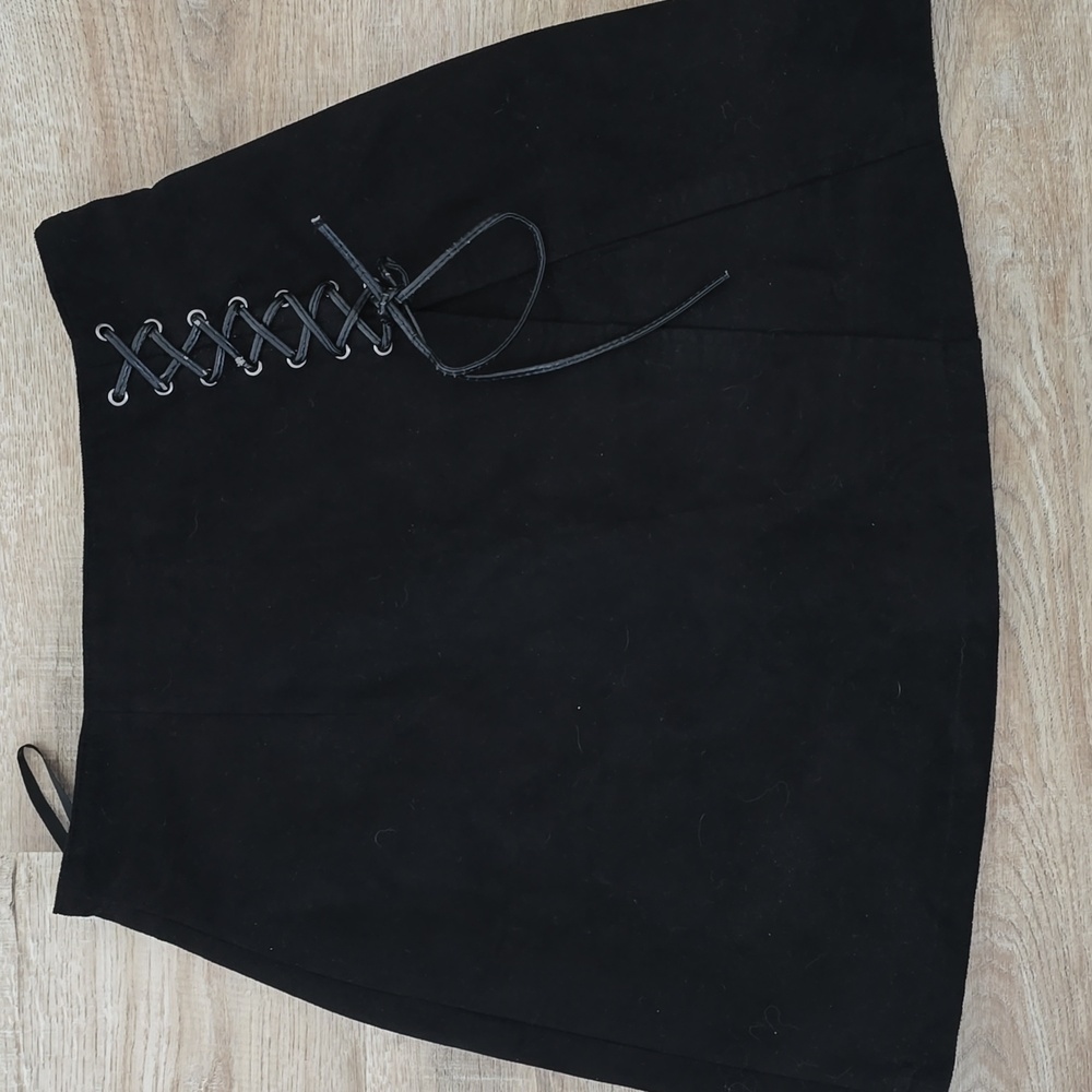 Moussy faux suede tie mini skirt